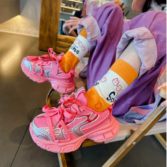 Children's Sneakers Boy Spring Autumn Mesh Girls School Causal Basketball Shoes Fashion Kids Chunky Running Sports Shoes Soft