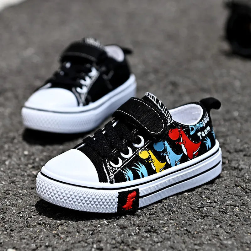 Children's Cartoon Canvas Sneakers – Breathable Low-Top Casual Shoes for Boys and Girls, Ideal for Spring and Autumn