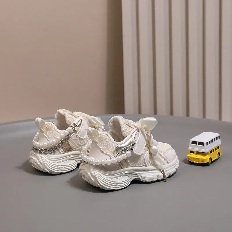 Children's Shoes 2025 New Toddler Girls Sport Shoes Pearl Soft Sole Breathable Outdoor Tennis Fashion Kids Sneakers EU21-30