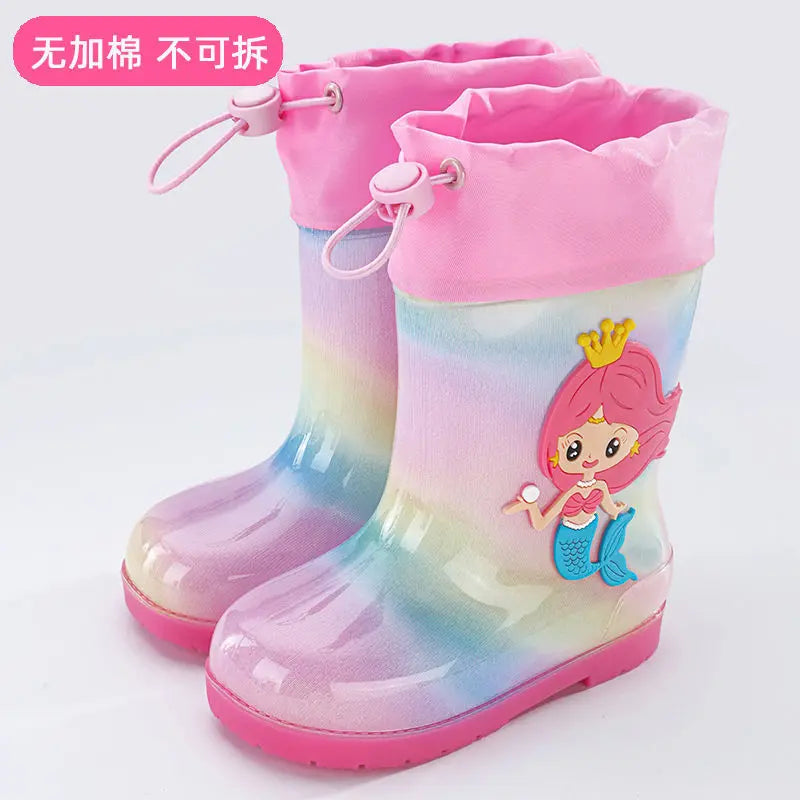Cartoon Rain Boots For Children Girl Cute Kids Girl Mid-Calf Waterproof Rain Boots Little Baby Girl Outwear Non-Slip Water Boots