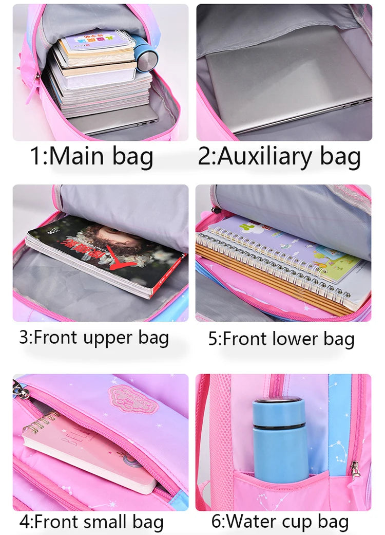 Girls' Macaron Color-Block Backpack – Premium Large-Capacity School Bag with Rainbow Zipper for Kids and Teens