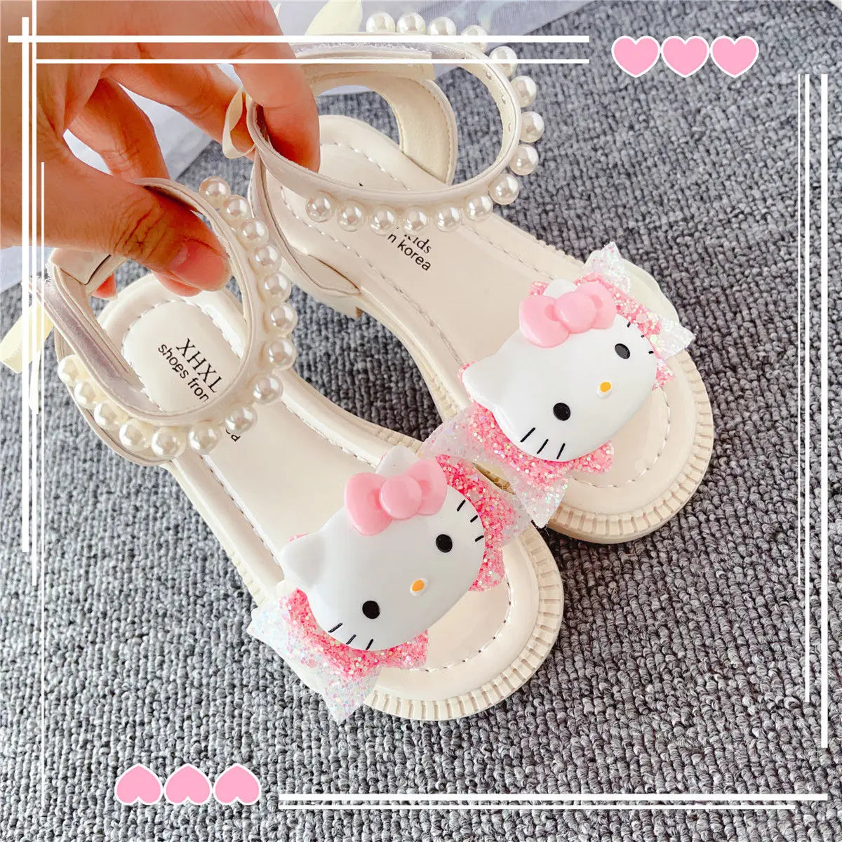 2024 Summer Cartoon hello kitty KT Cat Style Girls' Sandals Beautiful Pearl Children's Princess Performance children kids shoes
