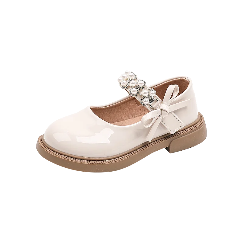 NEW Kids Shoes Princess Girls School Shoe Beige Black Children Leather Party Dress Flat Little Girl Shoes Casual