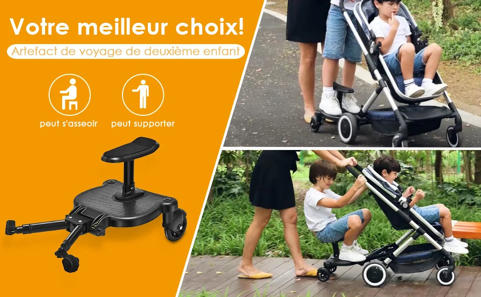 Portable Buggy Board With Seat Universal Kiddy Boards Pram Standing Board 360° Rotation Pram Accessory For Children 25kg