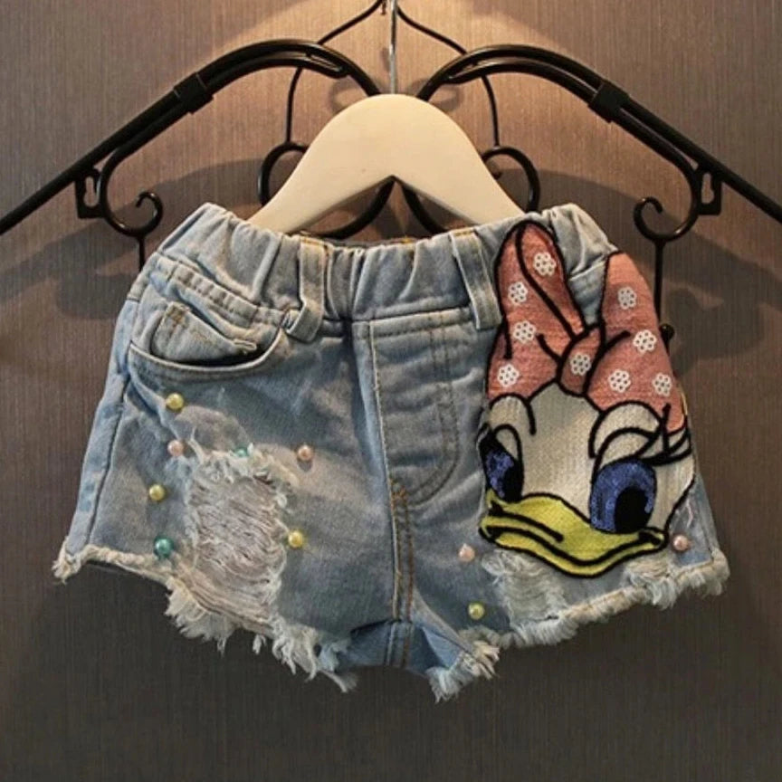 Baby Girl's Summer Cotton Denim Shorts Pants Toddler Kids Cute Swan Flower Soft Jeans for Teenager Girls Children Clothing