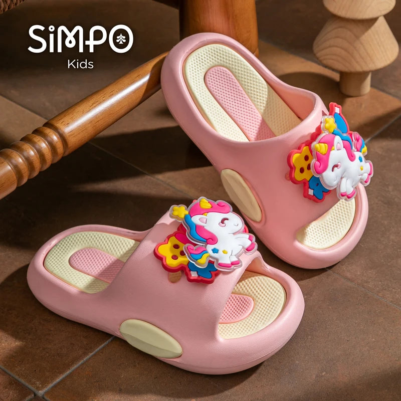 Rotating Unicorns Summer Cute Girl's Slippers Soft And Thick Sole Anti-slip Toddler Slides Children Slip On Footwear
