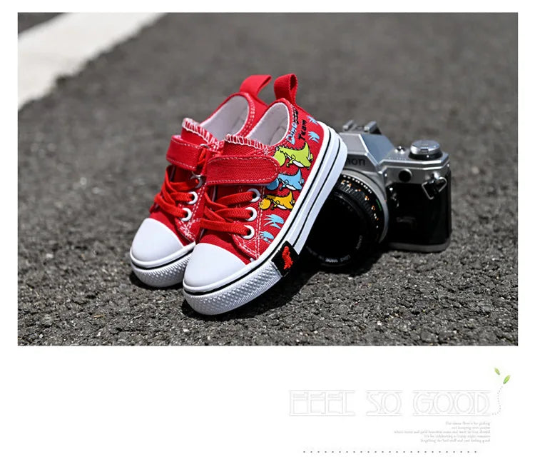 Children's Cartoon Canvas Sneakers – Breathable Low-Top Casual Shoes for Boys and Girls, Ideal for Spring and Autumn