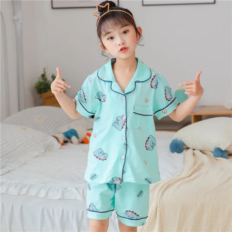 Summer Kids' Pajama Set – Soft Cotton Dinosaur Print Sleepwear for Boys and Girls, Comfortable Homewear for Toddlers and Children