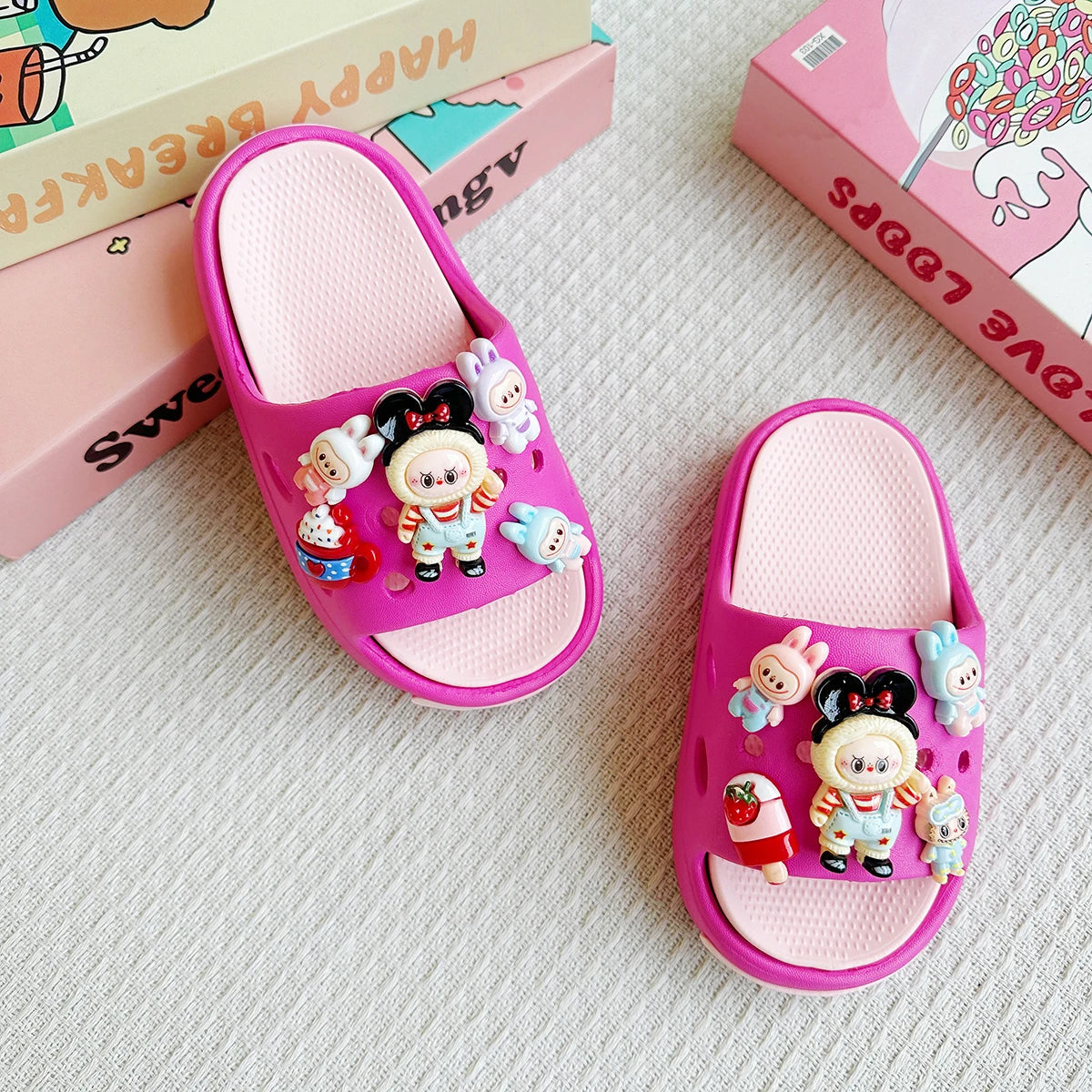 New Popular Cartoon Mickey Labubu Versatile Girls Eva Slippers Fashionable Double Soft-Soled Non-Slip Sandals 831
