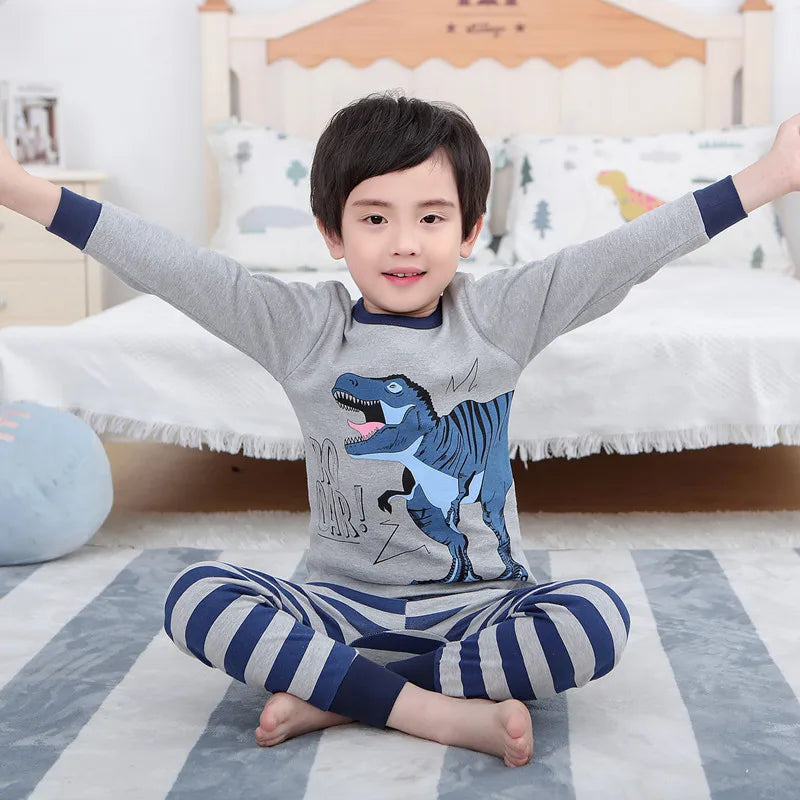 Kids' Cotton Pajama Set – Soft Full-Sleeve Sleepwear for Boys and Girls, Cartoon Print, Ideal for Spring, Autumn, and Winter