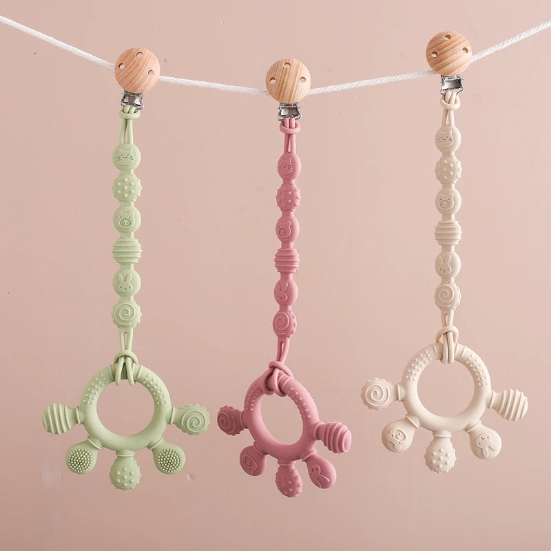 Finger Teether Silicone Pacifier Chain Baby Teether No BPA Teething Ring Gum Baby Care Equipment Silicone Baby Care Utensils