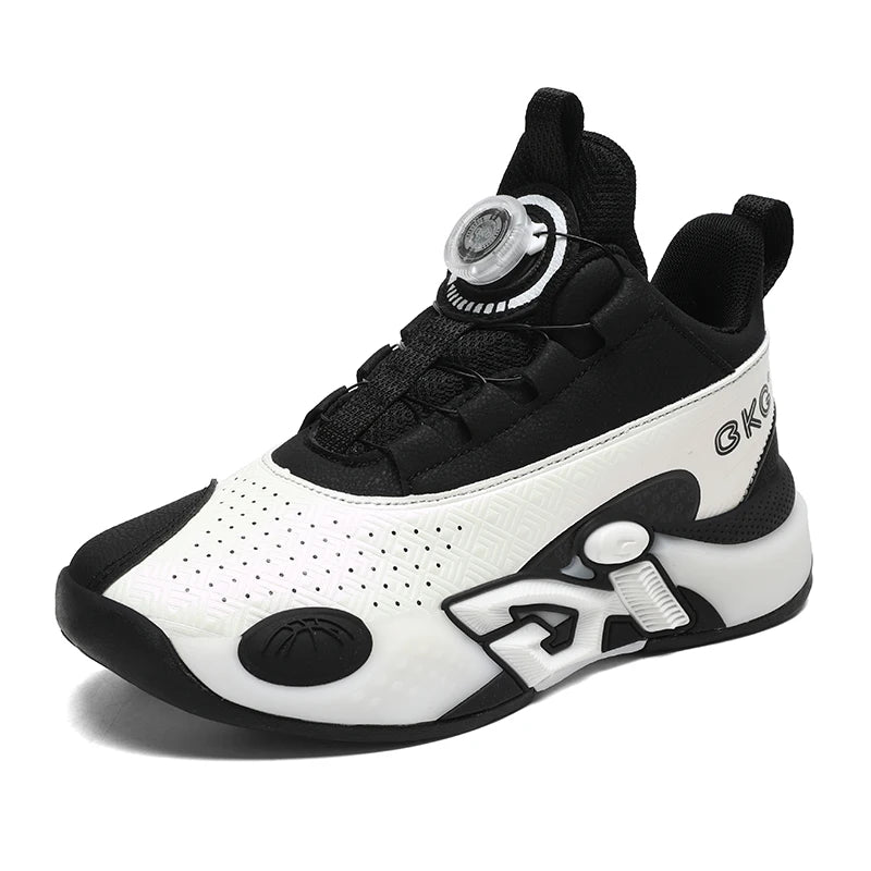 Children's Training Basketball Shoes Boys' Spring New Rotating Buckle Sneakers Youth Fashion Leather Breathable Footwear 32-41