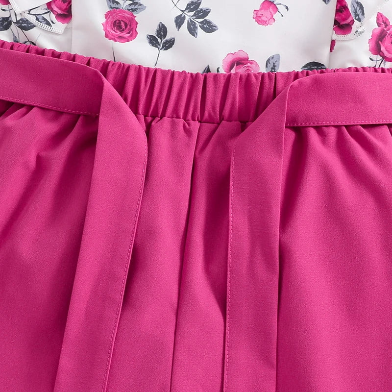 Kids Sets For Girls 8-12 Years White Print Sleeveless top + Pink Shorts Sweet Casual Style Summer Coolness 2Pcs set