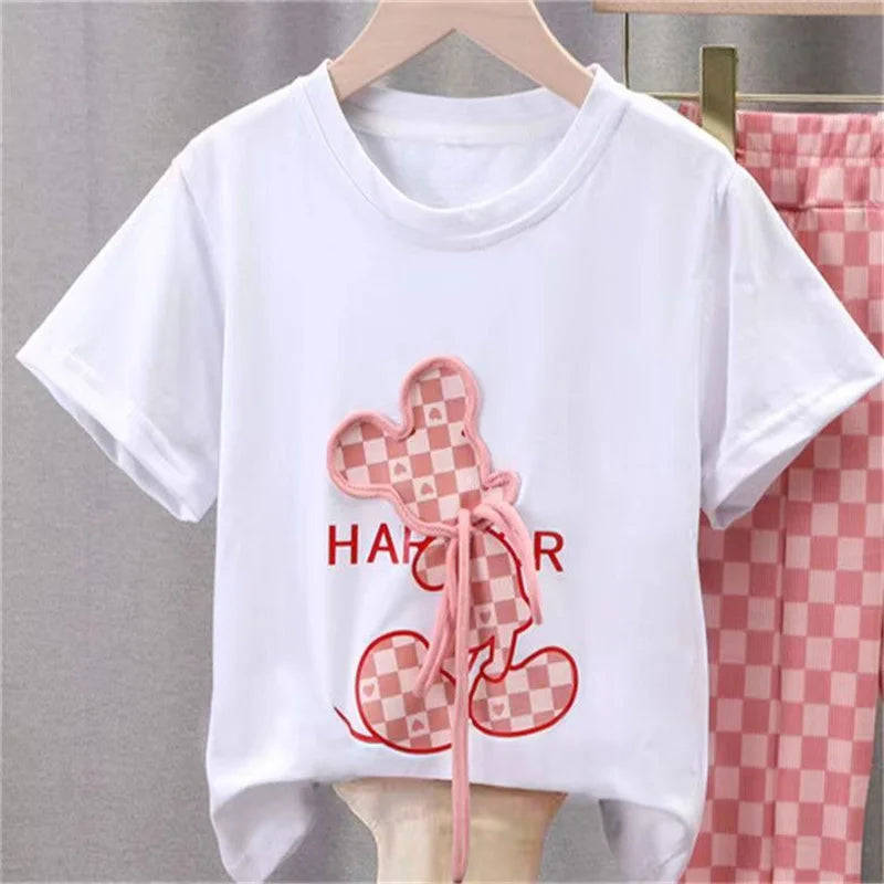 Girls Fashion Clothing Sets Summer New Kids Short Sleeve Suits Print T-Shirts+Pants 2Pcs Children Sweet Outfits 2-10 Years