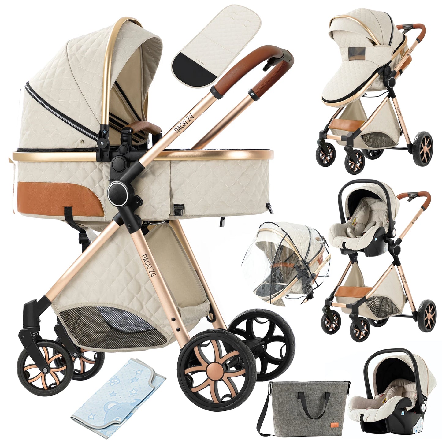 3 in 1 Lightweight Baby Stroller for Newborns Travel Foldable Infant Stroller which can be used as Baby Carriage and Light Cart