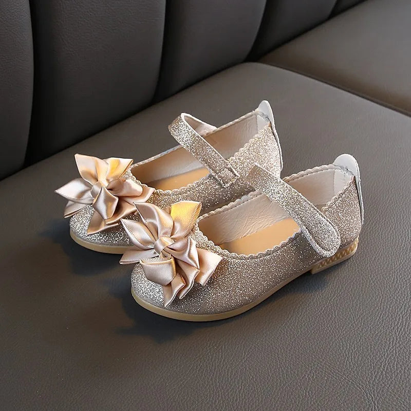 Flowers Children Girls Leather Shoes Sequins Purple Gold Princess Shoes for Kids Baby Little Girls Party Wedding Shoes New 2022