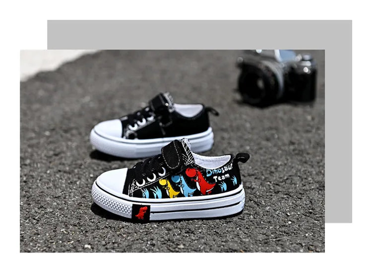 Children's Cartoon Canvas Sneakers – Breathable Low-Top Casual Shoes for Boys and Girls, Ideal for Spring and Autumn
