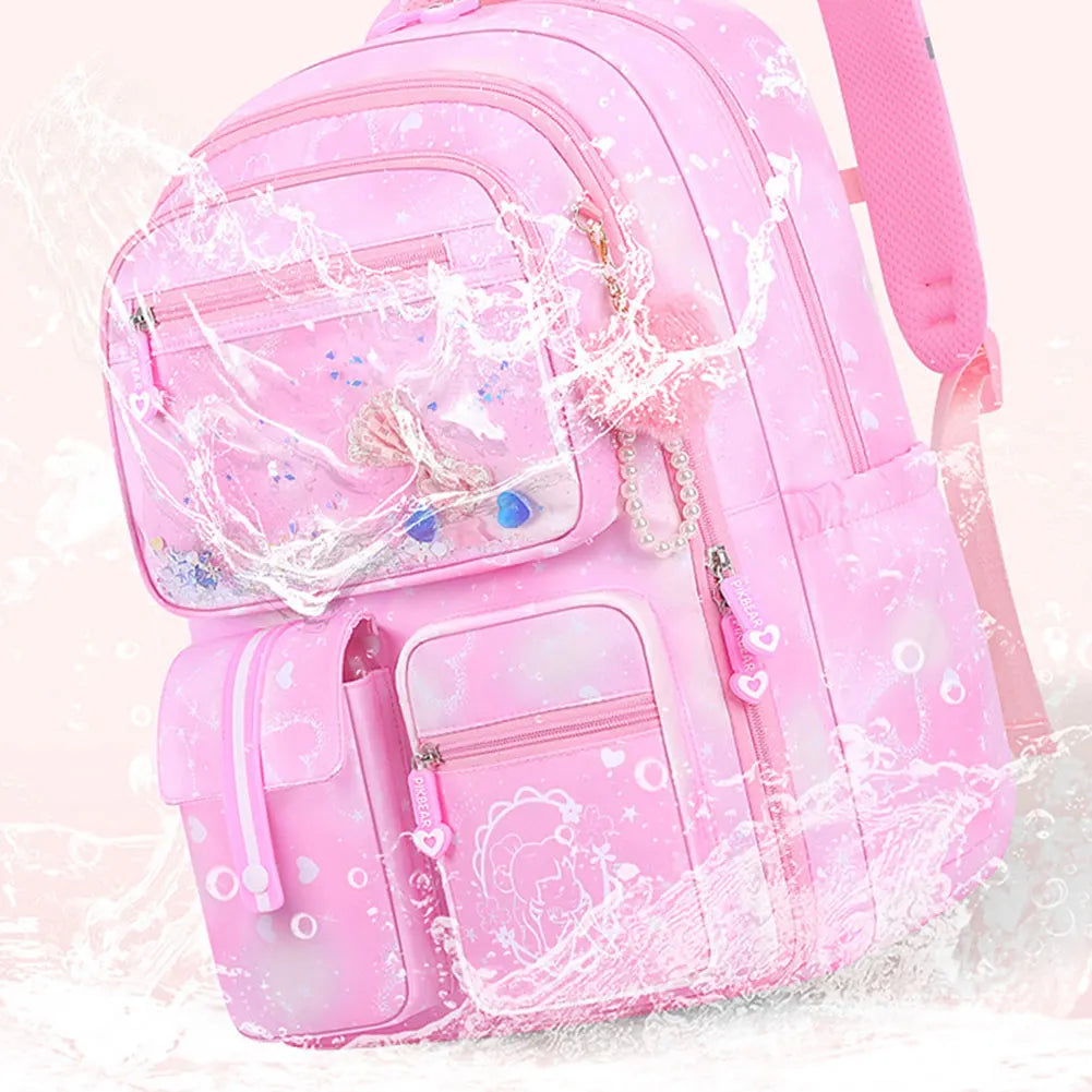 Girls' School Backpack – Macaron Color-Block Design with Rainbow Zipper, Premium Large-Capacity Bag for Kids and Teens