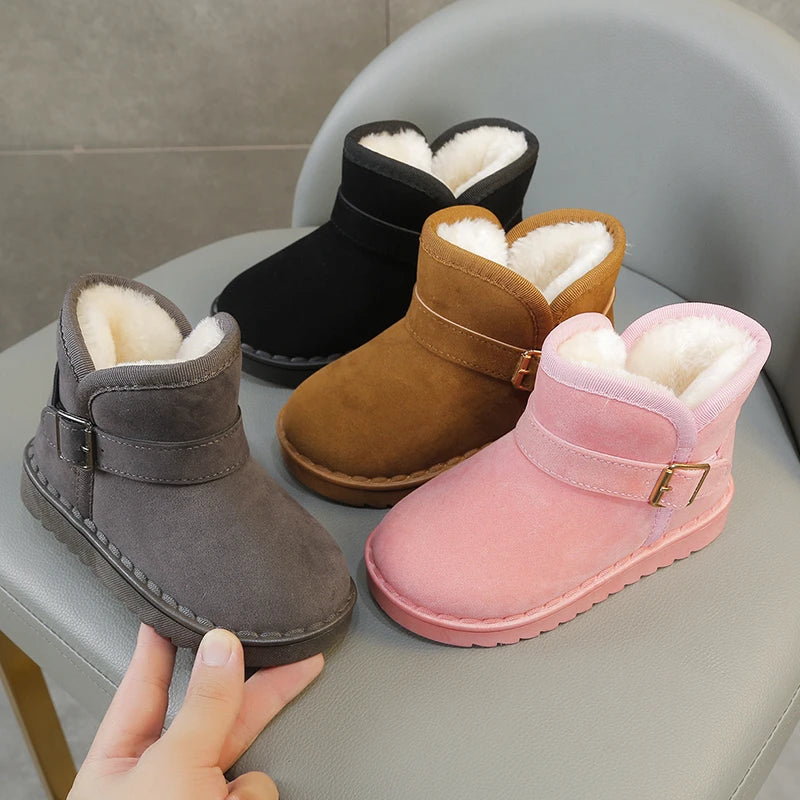 Unisex Kids Thermal Boots Classic Casual Buckle Non-slip Children Fashion Simple Non-slip Girls Boys Snow Boots Cotton Winter