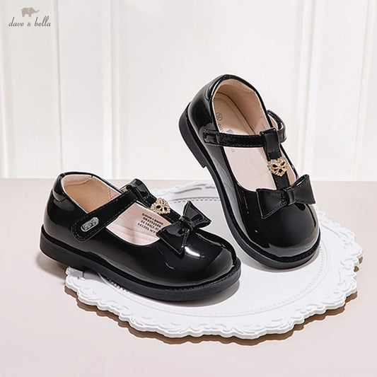 Dave Bella Girls' Leather Shoes Black Autumn New Collection Children's Princess Shoes Soft Academy Style Party DB3252588