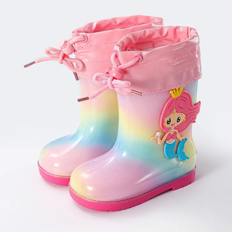 Cartoon Rain Boots For Children Girl Cute Kids Girl Mid-Calf Waterproof Rain Boots Little Baby Girl Outwear Non-Slip Water Boots