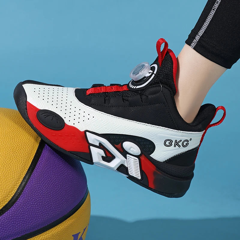 Children's Training Basketball Shoes Boys' Spring New Rotating Buckle Sneakers Youth Fashion Leather Breathable Footwear 32-41
