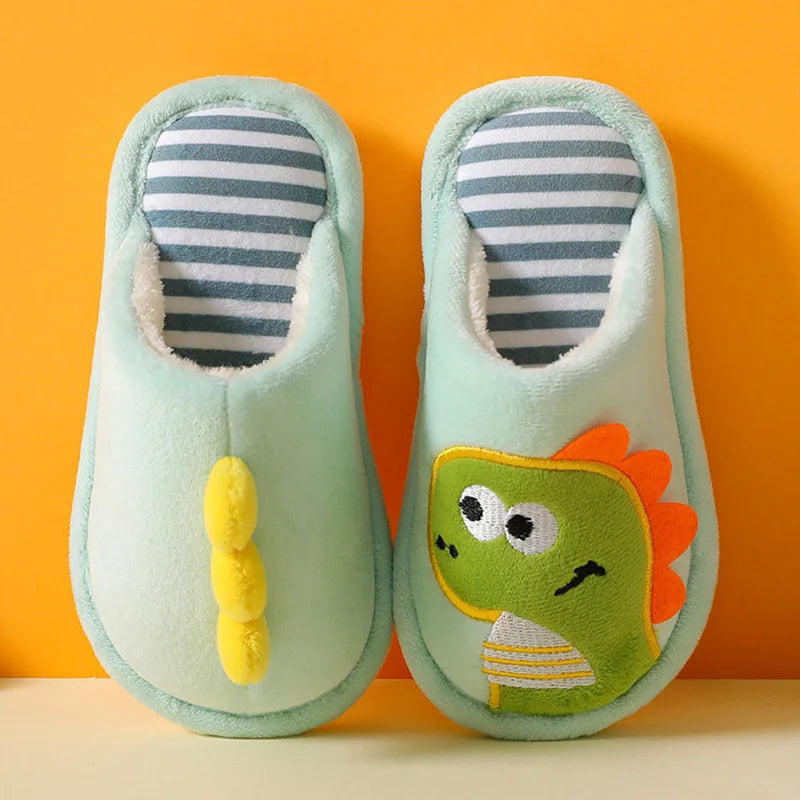 Winter Children‘s Slippers New Kids Slippers Dinosaur Warm Plush Indoor Autumn Non-Slip Soft Plush Slipper For Boys Girls