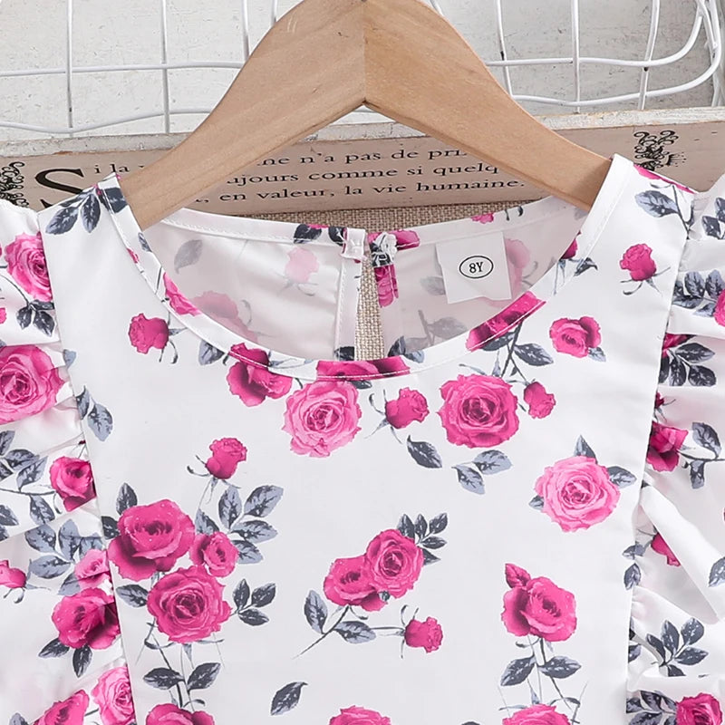 Kids Sets For Girls 8-12 Years White Print Sleeveless top + Pink Shorts Sweet Casual Style Summer Coolness 2Pcs set