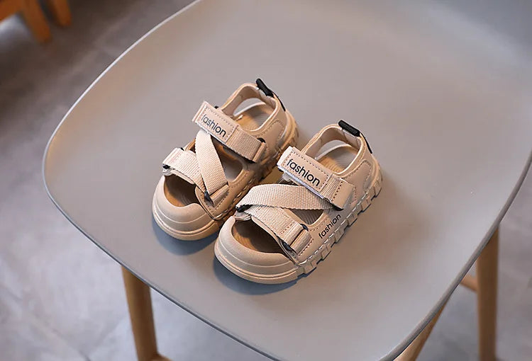 H04172 Summer Boys' Breathable Canvas Sandals – Outdoor Casual Shoes with Nylon Strap Detail for Toddlers and School-Age Children