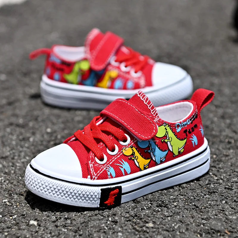 Children's Cartoon Canvas Sneakers – Breathable Low-Top Casual Shoes for Boys and Girls, Ideal for Spring and Autumn