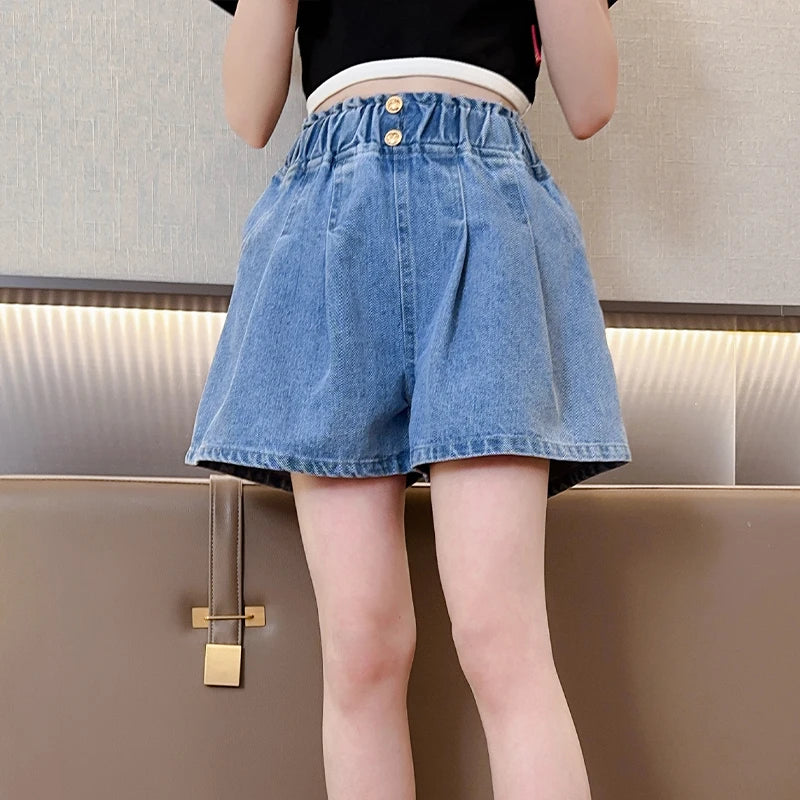 Girls shorts fashionable and versatile medium and large children's slimming nail button  waist wide-leg pants casual and fashion