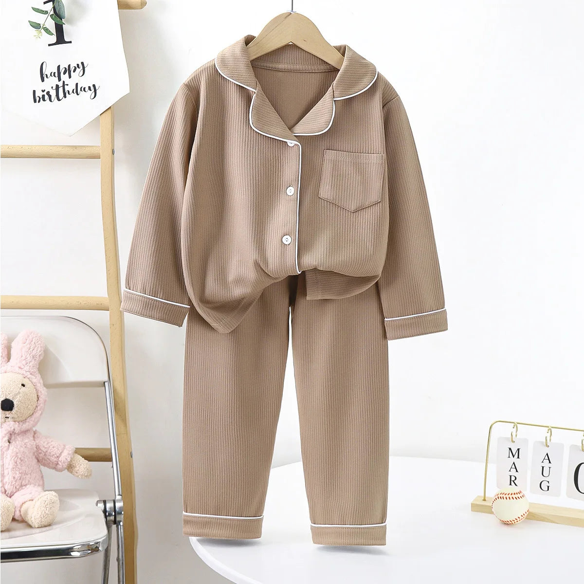 Children Cotton Underwear Set Boy Baby Clothe Girl Button Down Sleepwear Loungewear Spring Fall Kid Long Sleeve Pajama 2pcs Suit