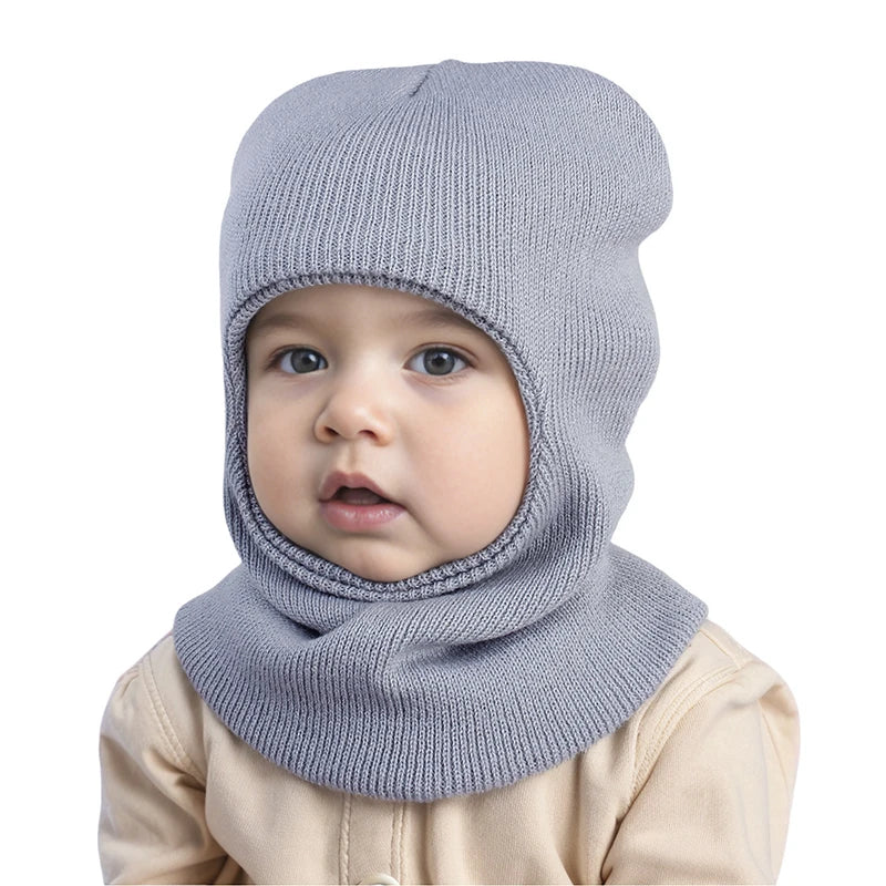 Winter Baby Balaclava Hat Warm Knitted Woolen Beanie Cap Scarf One-Piece Kids Ear Protection Hat Toddler Neckerchief Bonnet 1-7Y
