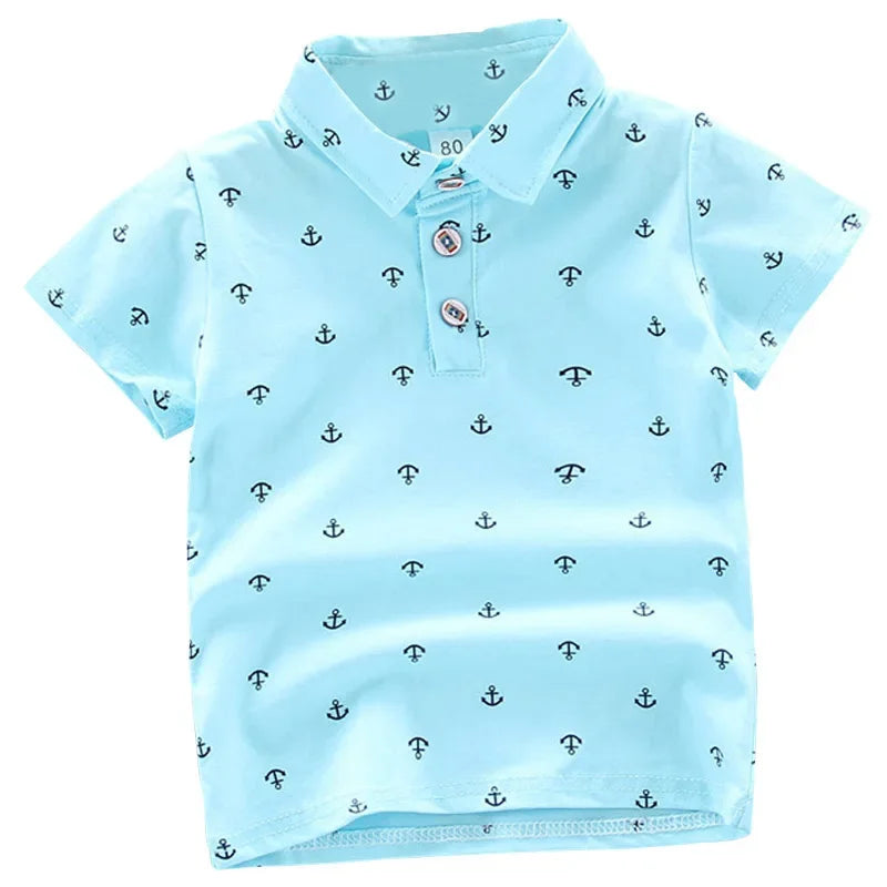 2025 Summer New Boys Fashion Print Short Sleeve Turndown Collar Cotton Shirt Breathable Children Tops Baby Clothes Dropshipping