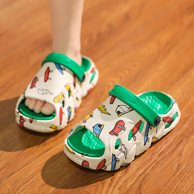 Children's slippers printed non-slip soft sole home indoor and outdoor graffiti boys and girls treasure stepping on poo sandals