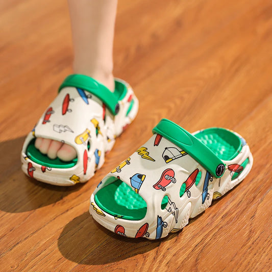 Children's slippers printed non-slip soft sole home indoor and outdoor graffiti boys and girls treasure stepping on poo sandals