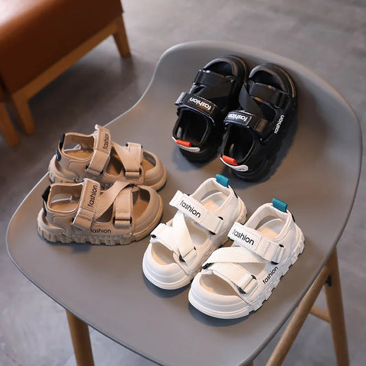 H04172 Summer Boys' Breathable Canvas Sandals – Outdoor Casual Shoes with Nylon Strap Detail for Toddlers and School-Age Children