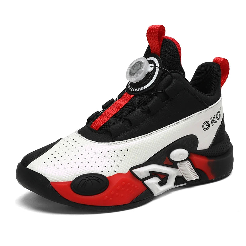 Children's Training Basketball Shoes Boys' Spring New Rotating Buckle Sneakers Youth Fashion Leather Breathable Footwear 32-41
