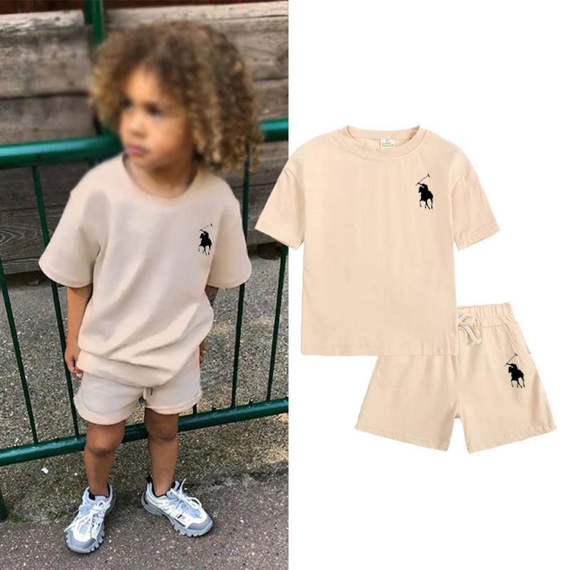 Boys Print Pattern Clothing Set Summer 2 Piece Sports Style Sportswear Kids T-Shirt & Shorts Children's Clothing Set