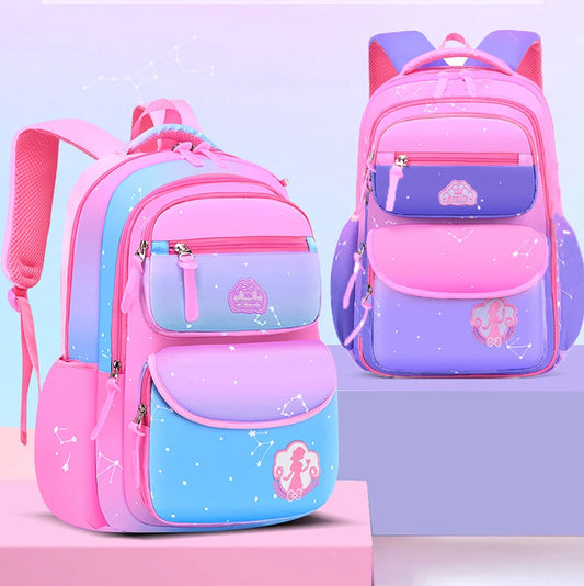 Girls' Macaron Color-Block Backpack – Premium Large-Capacity School Bag with Rainbow Zipper for Kids and Teens