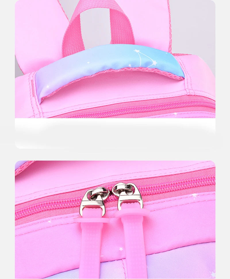 Girls' Macaron Color-Block Backpack – Premium Large-Capacity School Bag with Rainbow Zipper for Kids and Teens