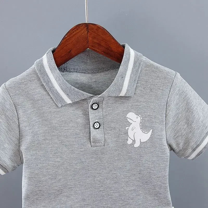 Summer Children Clothes Baby Boys Clothes Set Dinosaur Printed Turn-down Collar T-Shirts Tops+ Shorts 2PCS/Suit Infant Clothing
