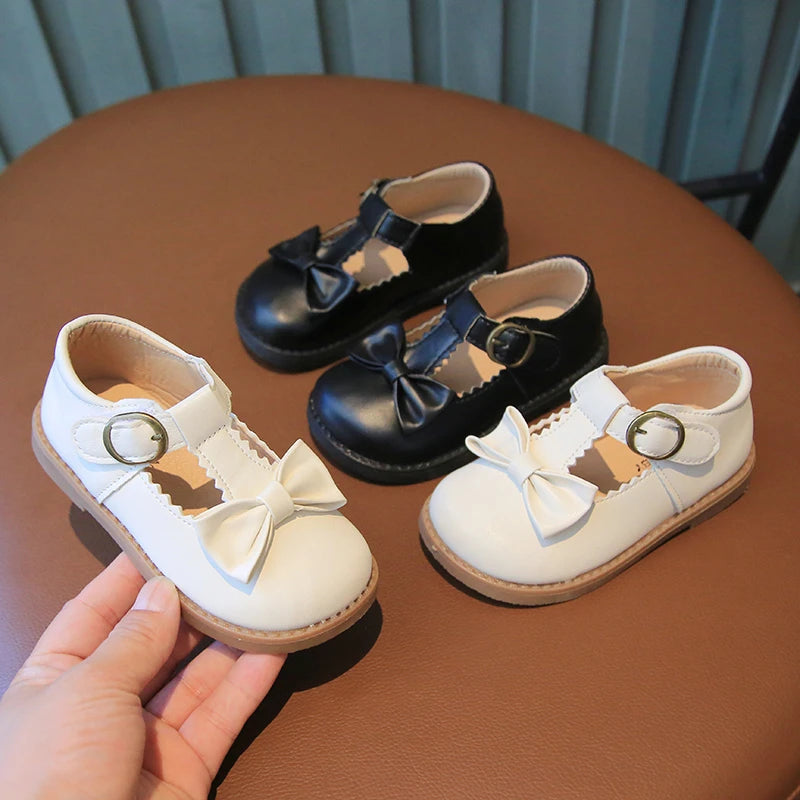 Girl's Mary Janes Ruffles Bowknot Lovely Beautiful Kids Leather Shoes Four Colors 21-30 Toddler Black Beige Fashion Kids Shoe