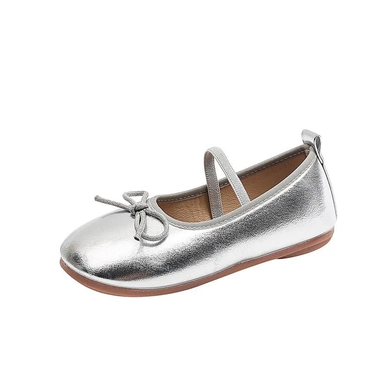 Girl's Flat Shoes Gold Silve Red Bowknot Leather Shoes Kids Soft bottom Princess Single Shoes for Children Toddler shoes 2-11T
