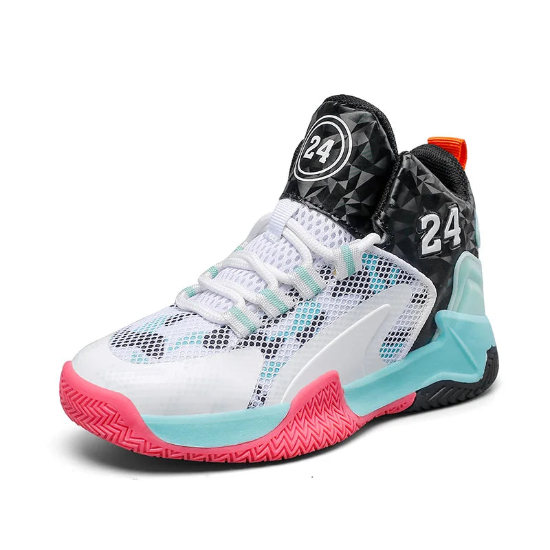 Childrens Basketball Shoes Big Kid Non Slip High-top Sport Training Sneakers Lightweight Outdoor Basketball Boots for Boy Youth