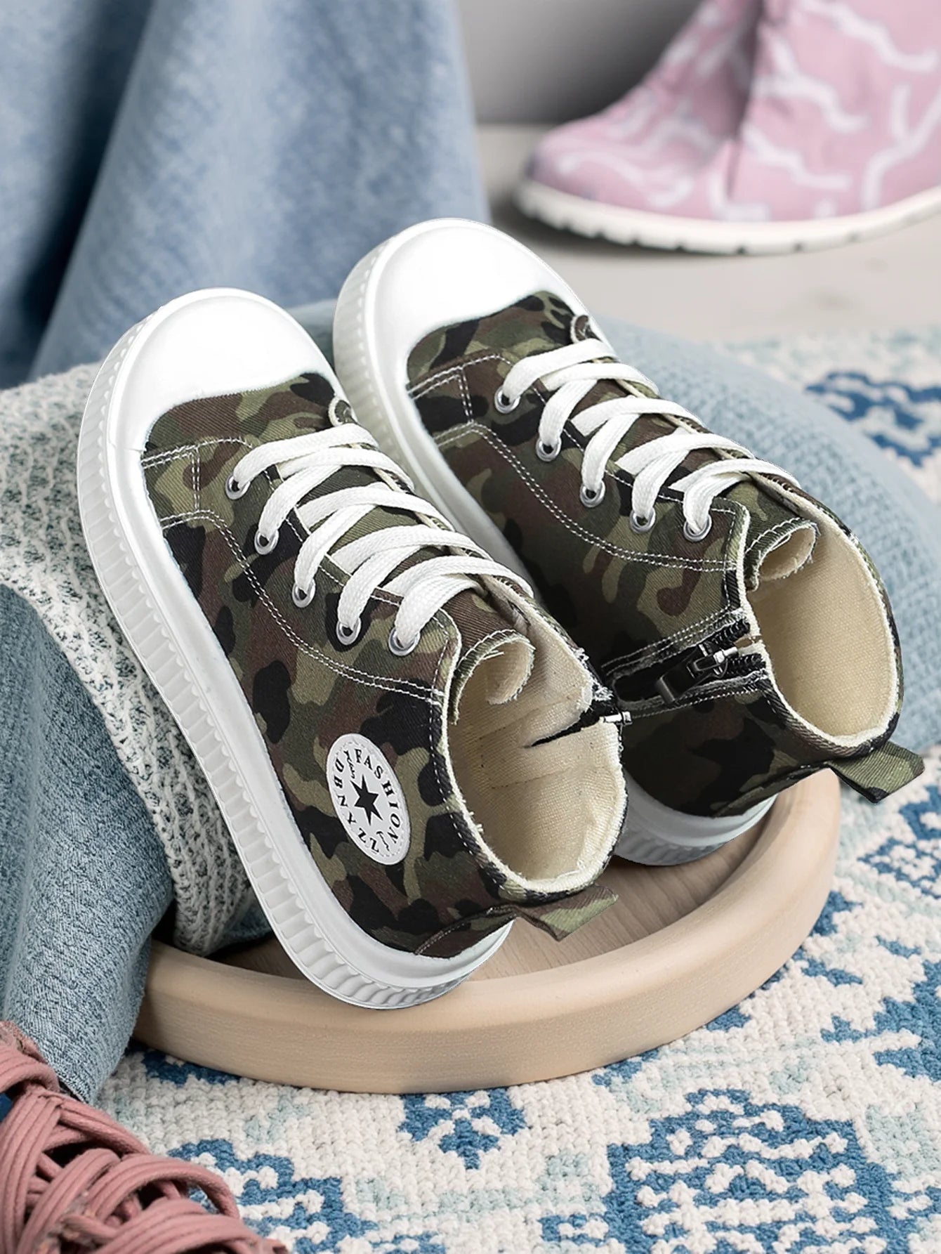Boys camouflage canvas shoes breathable and comfortable girls casual sneakers spring, summer, autumn and winter four seasons zip