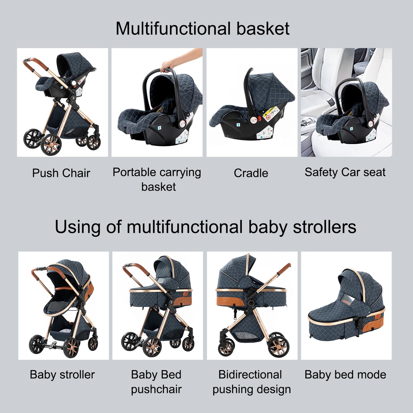 3 In 1 Baby Cart Baby Stroller Baby Carriage Kid Infant Baby Accessories Portable Newborn Travel Children light Mother-Kids