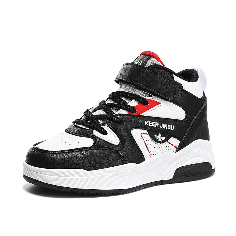 High top shoes children's shoes 2024 autumn new leather children's sports shoes male fashion brand primary school casual shoes