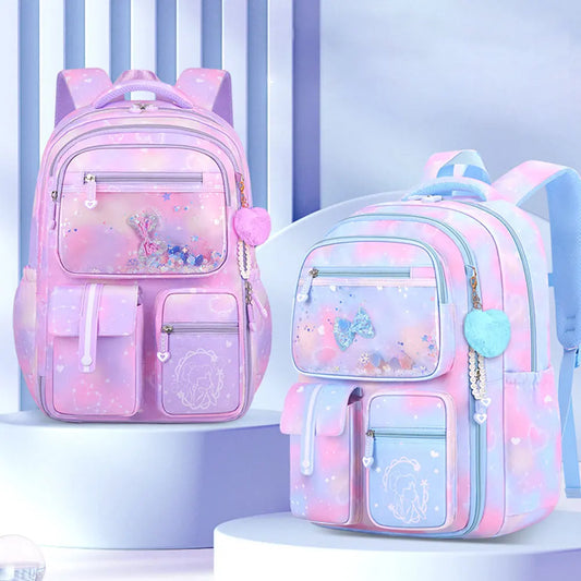 Girls' School Backpack – Macaron Color-Block Design with Rainbow Zipper, Premium Large-Capacity Bag for Kids and Teens
