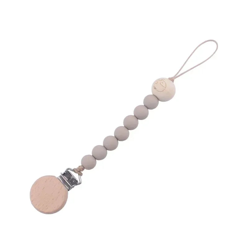 Personalized Baby Pacifier Clip Custom Name Silicone Bead Nipple Dummy Clips Engraved Infant Wood Pacifier Holder Newborn Gift